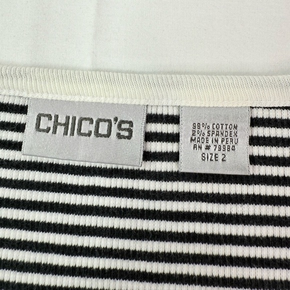 Chico's Black and White Striped Blouse 3/4 Length Sleeve Size Large - Picture 4 of 6